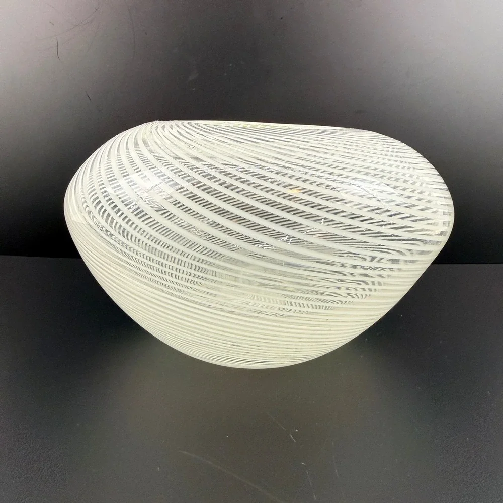 Vintage Murano‎ Venini Mezza Filigrana Glass Vase White Latticino Spiral MCM
